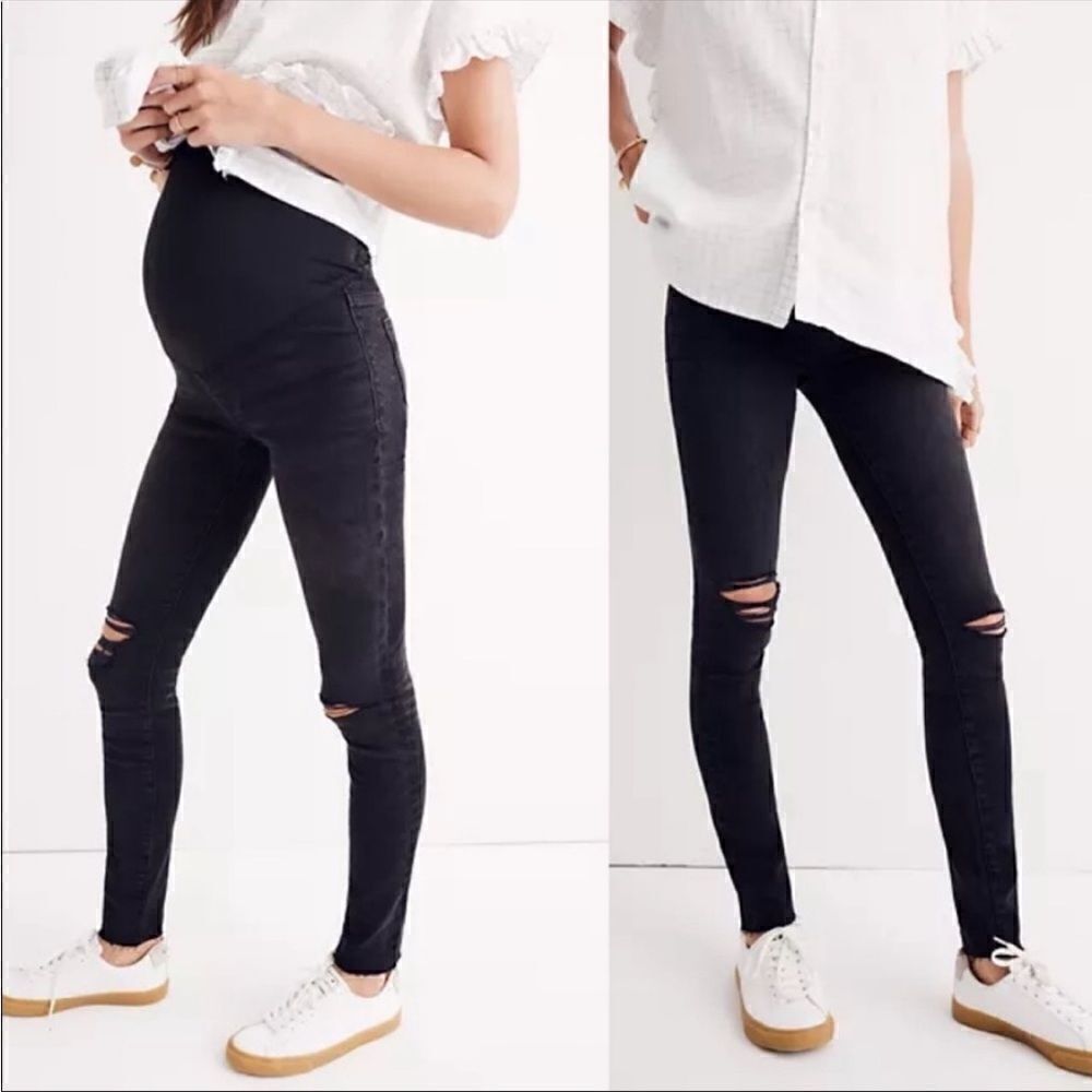 NEW Madewell Maternity Over-the-Belly Skinny Jeans in Black Sea size 32